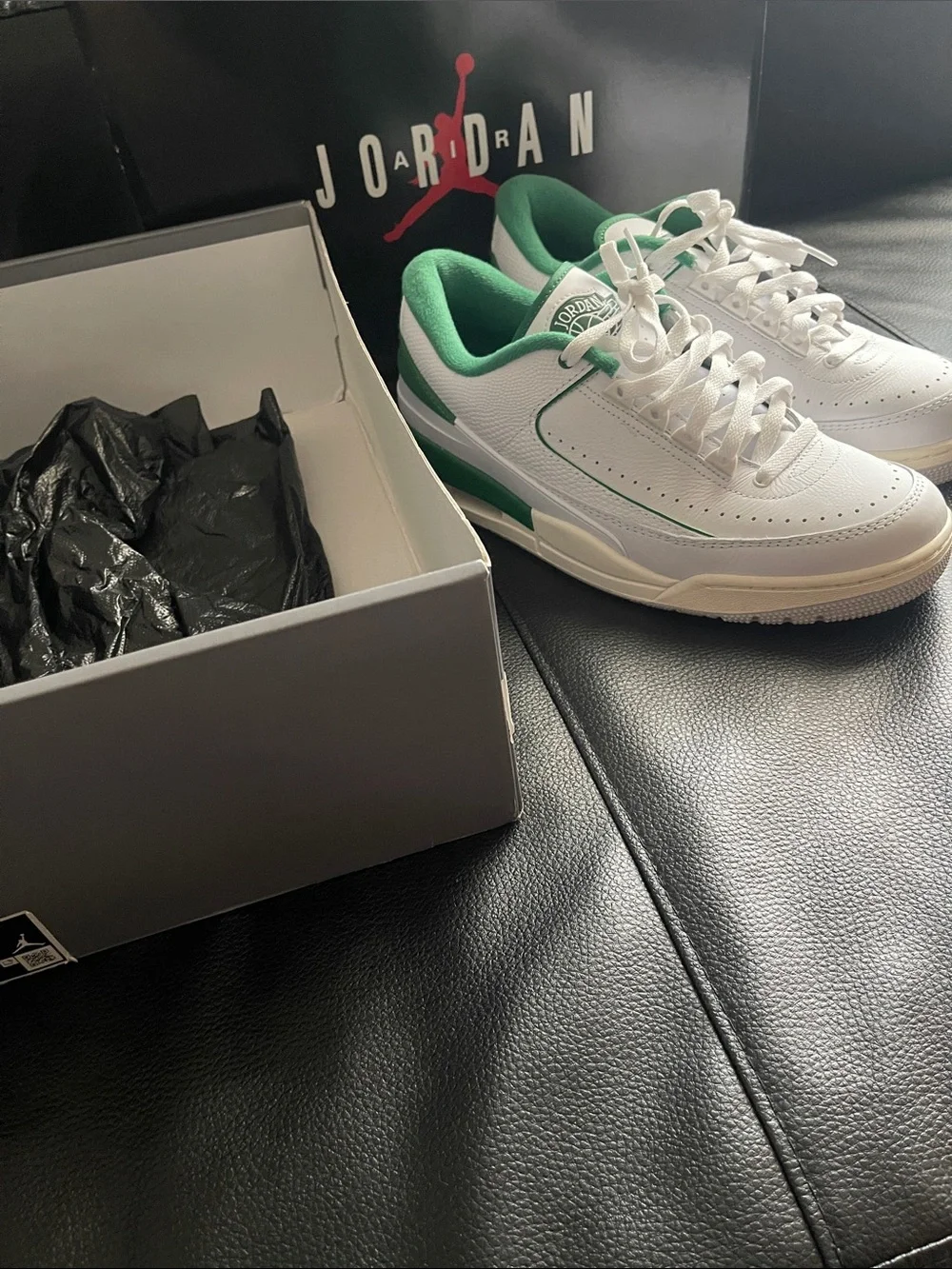Jordan White and Green Low-Top Sneakers